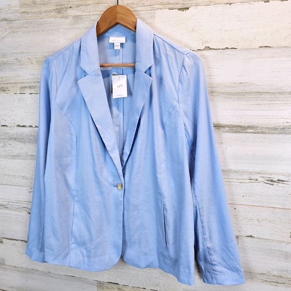 J. Jill Love Linen Blazer M Light Blue Soft Tailored Jacket Pastel Minimalism - Picture 3 of 15